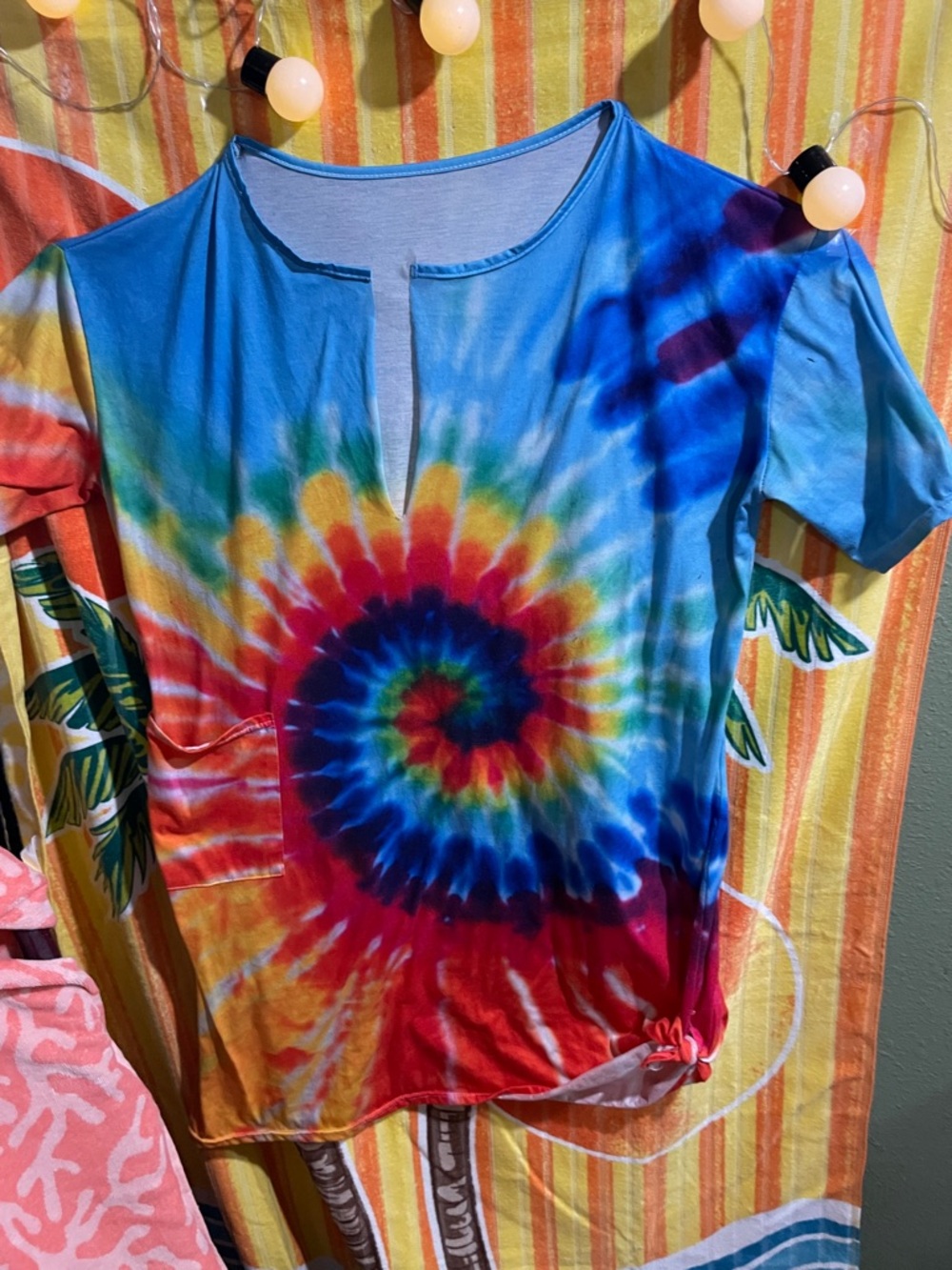 Source Unknown Blue Rainbow Spiral Tie-Dye Swim Coverup